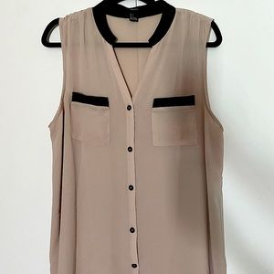 Sheer taupe top, with leather trim pieces